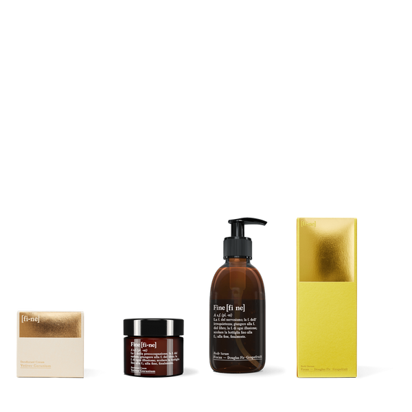 Routine Set — Vetiver Geranium Deocreme & Body Serum Focus mit Verpackungen