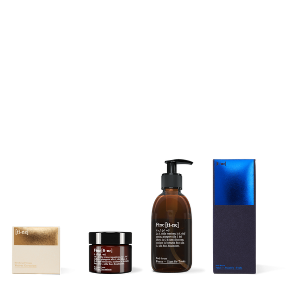 Routine Set — Vetiver Geranium Deocreme & Body Serum Peace mit Verpackungen